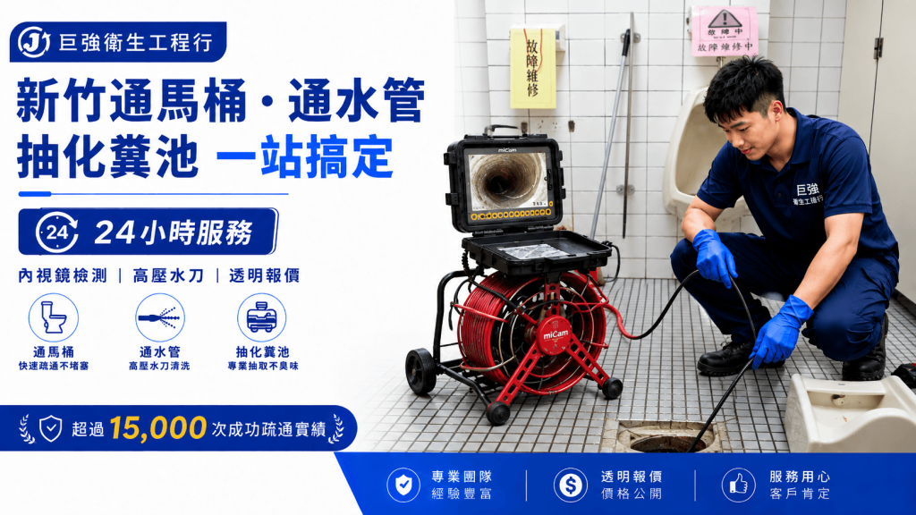 新竹通馬桶、通水管就找巨強！抽化糞池一站搞定，在地衛生工程行24小時服務